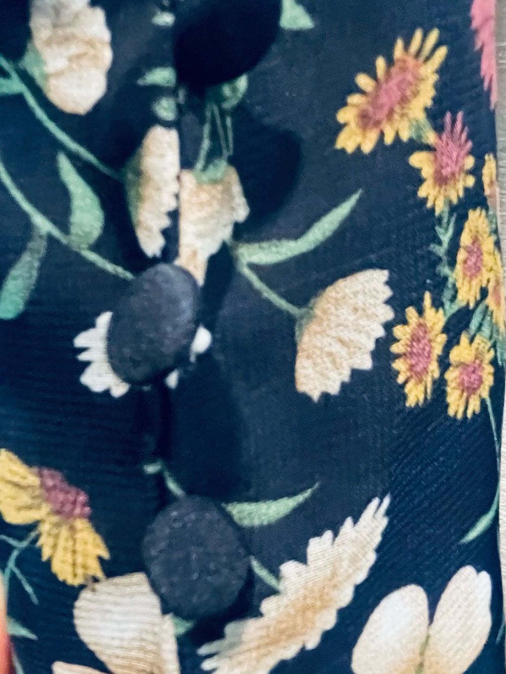 Modcloth Black Floral Keyhole Blouse with Pink and Yellow Blooms. Sleeveless - Picture 3 of 13